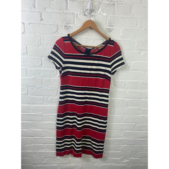 Banana Republic Women's Sheath Dress Short Sleeve Striped Red Black White Size 6 - Picture 1 of 5